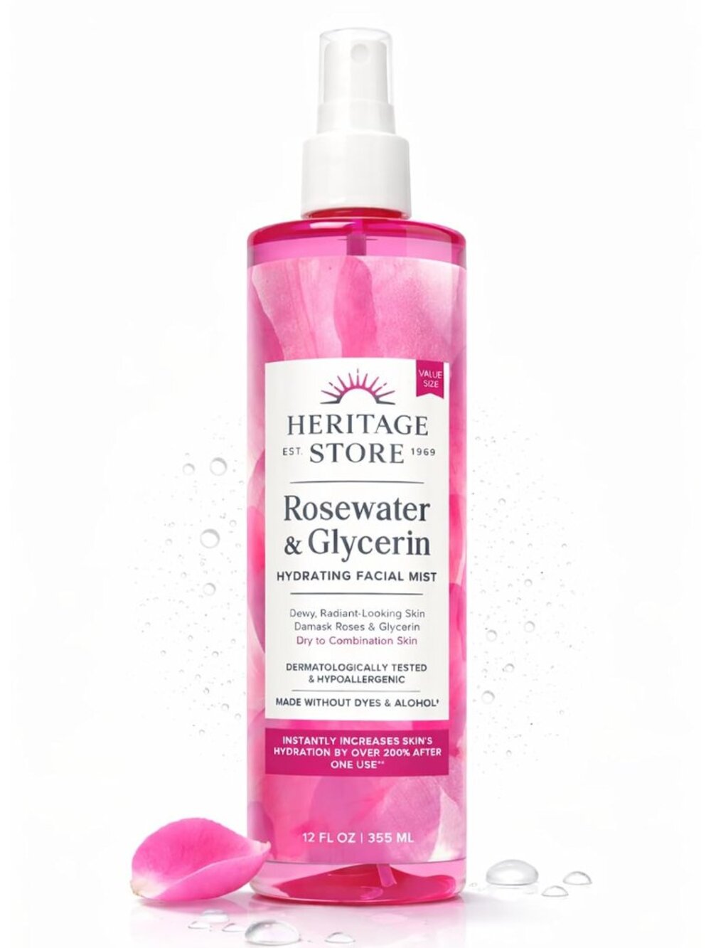 NWT HERITAGE STORE Rosewater & Glycerin Facial Mist, 12 fl oz